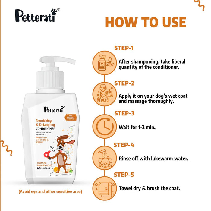 Petterati Nourishing & Detangling Dog Conditioner (400 ML) | Nourishing & Detangling Formula for Soft Coats | For Long - Haired and Thick - Coated Breeds - Cavinkart