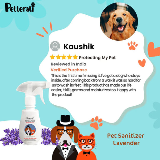 Petterati Pet Sanitizer for Cleaning Paws & Coat - Lavender (250 ML) | BKC & Alcohol - Free | Kills 99.9% of Germs - Cavinkart
