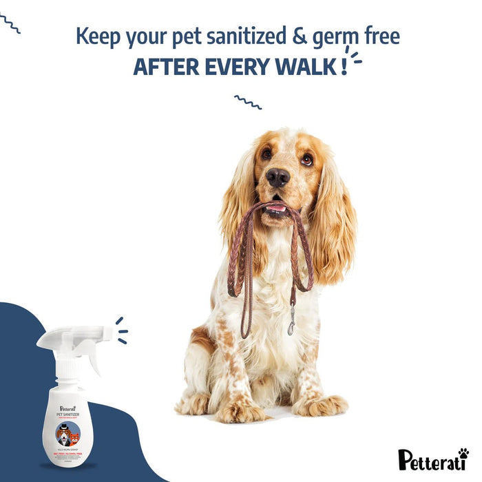 Petterati Pet Sanitizer for Cleaning Paws & Coat - Lavender (250 ML) | BKC & Alcohol - Free | Kills 99.9% of Germs - Cavinkart
