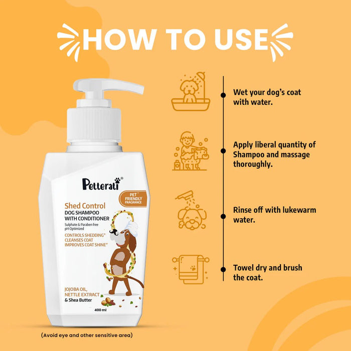 Petterati Shed Control Shampoo | Dog Hairfall Shampoo | Reduces Excessive Shedding for Dogs | 400ml - Cavinkart