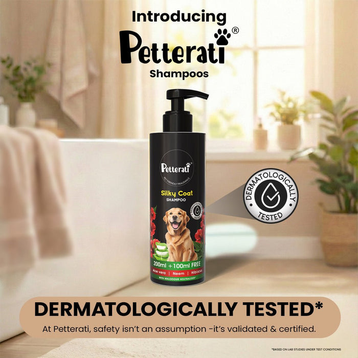 Petterati Silky Coat Dog Shampoo | Healthy, Shiny & Silky Fur | Malodour Neutraliser | Pet - Friendly Fragrance | 200ml + 100ml Free - Cavinkart