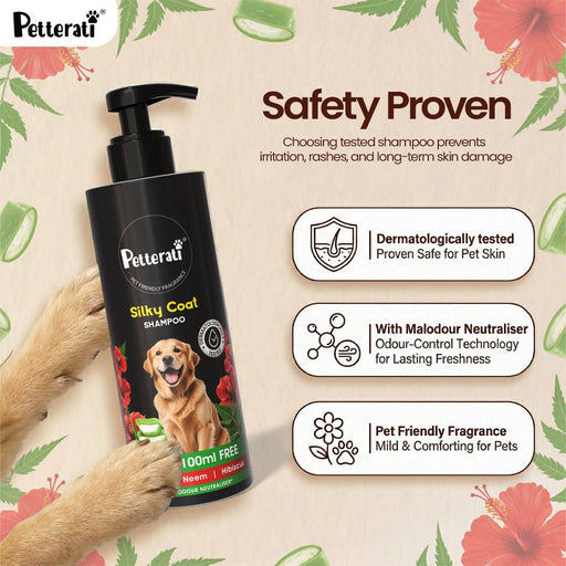 Petterati Silky Coat Dog Shampoo | Healthy, Shiny & Silky Fur | Malodour Neutraliser | Pet - Friendly Fragrance | 200ml + 100ml Free - Cavinkart