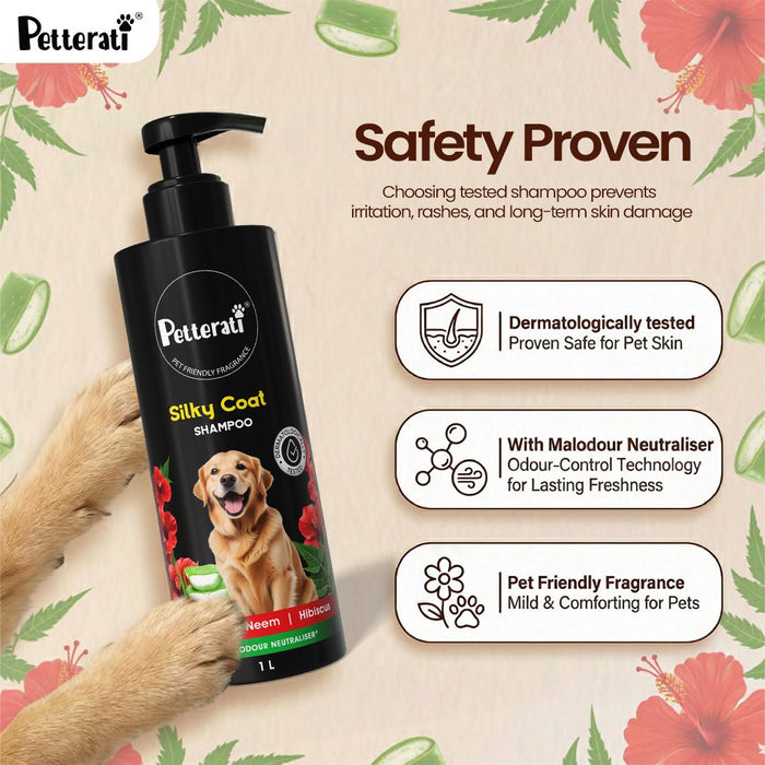 Petterati Silky Coat Dog Shampoo | Healthy, Shiny & Silky Fur | Malodour Neutraliser | pH Optimized | 1000ml - Cavinkart