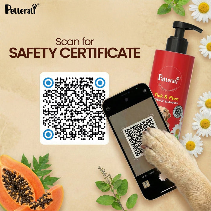 Petterati Tick & Flea Defence Dog Shampoo | With Goodness of Papaya, Tulsi, Chamomile | Shampoo + Conditioner 1000ml Dermatologically Tested with Malodour Neutraliser and Pet Friendly Fragrance - Cavinkart