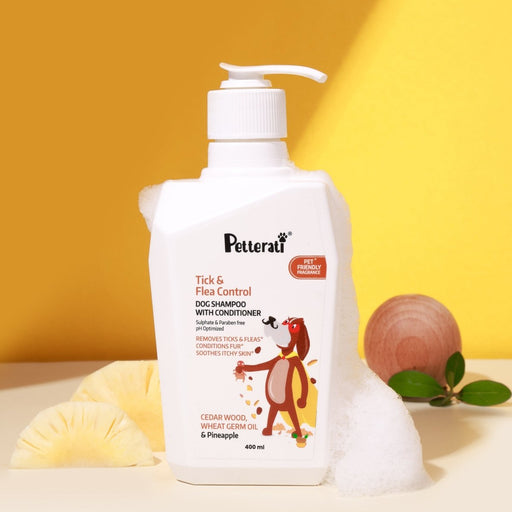 Petterati Tick & Flea Dog Shampoo With Conditioner, 400ml | For All Breeds | Removes Ticks, Fleas - Cavinkart