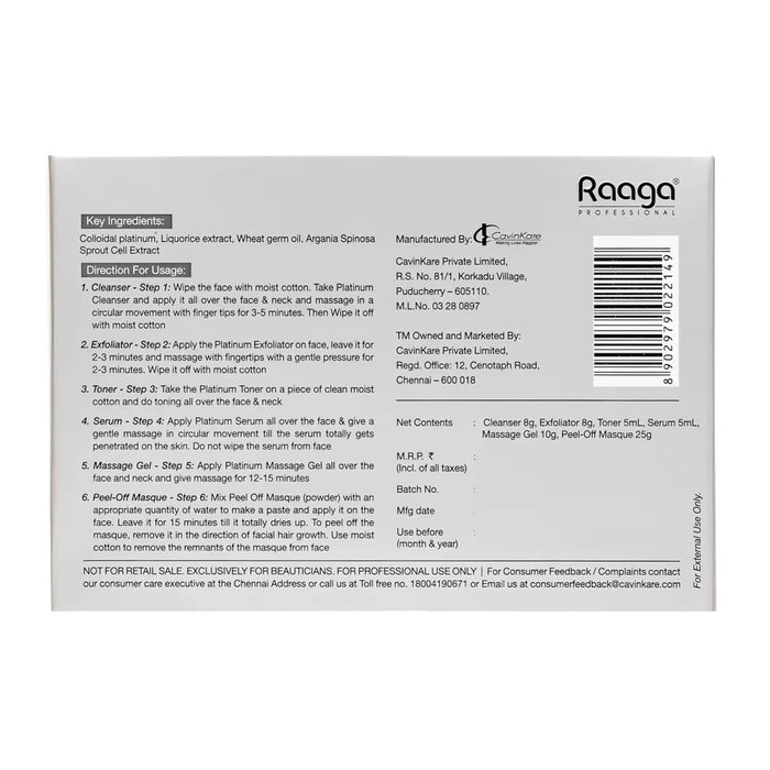 Raaga Professional 7 Step Platinum Facial Kit | 61 gm | For Radiant and Youthful Skin - Cavinkart