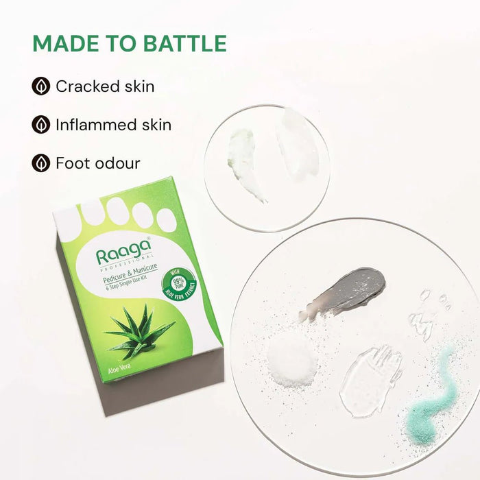 Raaga Professional Aloe Vera Pedicure and Manicure Kit for Soft & Relaxed Hands and Feet | 99% Pure Aloe Vera Extract | 6 Sachets | 63 gm - Cavinkart