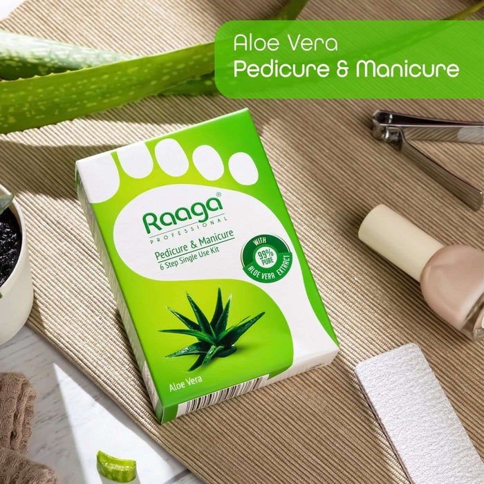Raaga Professional Aloe Vera Pedicure and Manicure Kit for Soft & Relaxed Hands and Feet | 99% Pure Aloe Vera Extract | 6 Sachets | 63 gm - Cavinkart