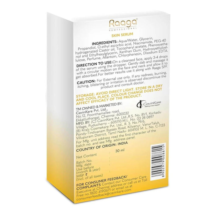 Raaga Professional Brightening Serum with Vitamin C and Niacinamide | Unlock Luminous Glow (30ml) - Cavinkart