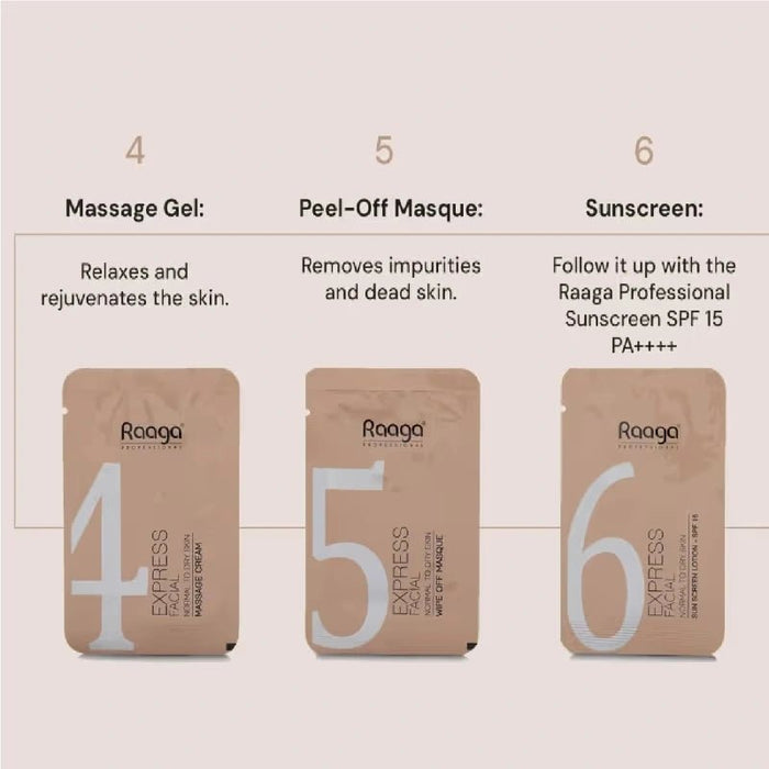 Raaga Professional Express Facial Kit | Formulated for Normal to Dry Skin | 35g (Pack of 6) - Cavinkart