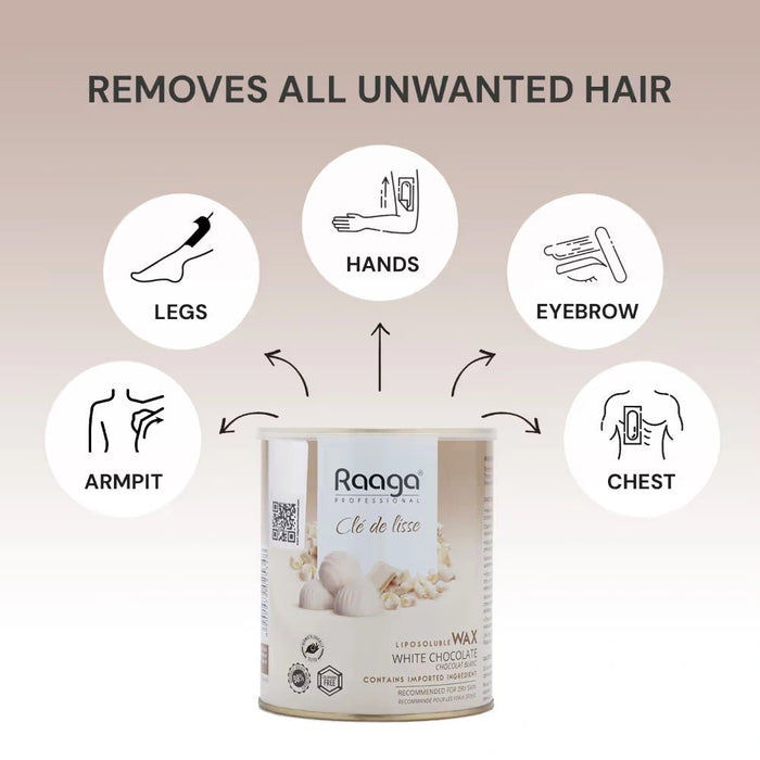 Raaga Professional Liposoluble Wax, White Chocolate, 800ml | Full Body White Chocolate Wax | Pain - free Waxing process - Cavinkart