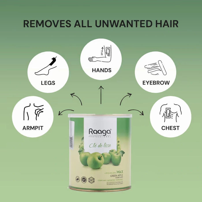 Raaga Professional Liposoluble Wax with Green Apple | Refreshing and smooth hair removal experience | Suitable for Normal skin, 800ml - Cavinkart