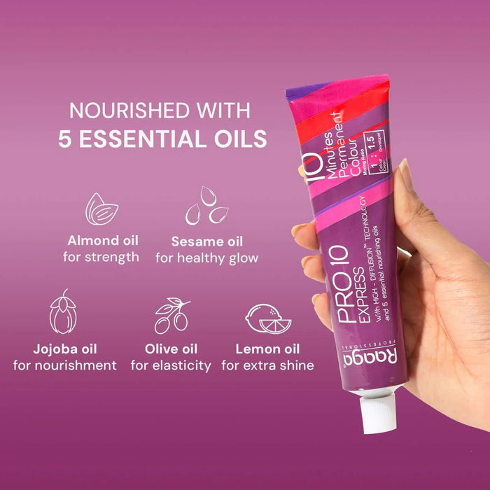 Raaga Professional Pro 10 Express Colour | 10 Minutes Permanent Hair Colour (Brown Red Iridescent Reflect 4.26) High Diffusion Technology & 5 Nourishing Essential Oils - 90 g - Cavinkart