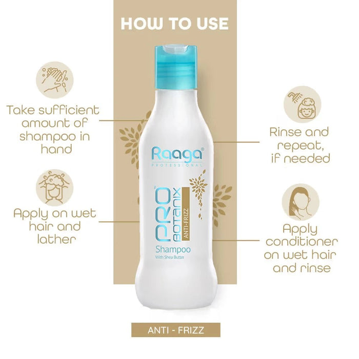 Raaga Professional Pro Botanix Anti Frizz Shampoo With Shea Butter, 200 ml | Smoothes & Controls Unruly Frizz | Deep Moisturization - Cavinkart