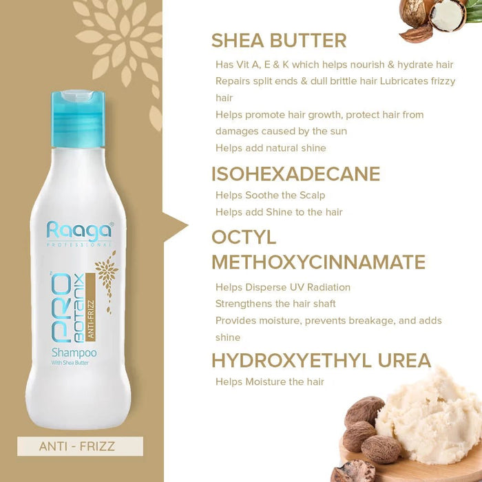 Raaga Professional Pro Botanix Anti Frizz Shampoo With Shea Butter, 200 ml | Smoothes & Controls Unruly Frizz | Deep Moisturization - Cavinkart