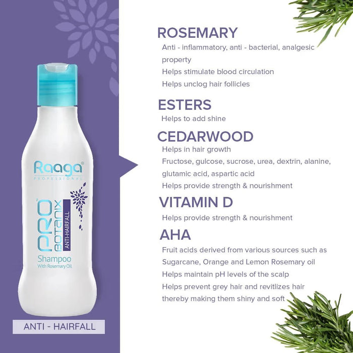 Raaga Professional Pro Botanix Anti - Hair Fall Shampoo with Rosemary Oil, 200 ml | Prevents Hair Breakage & Stimulates Hair Growth - Cavinkart