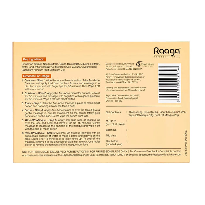 Raaga Professional Stem Cell Anti - Acne Facial Kit, 61g | Cinnamon, Green Grape, Chili Pepper Stem Cells | Fights Acne & Inflammation - Cavinkart