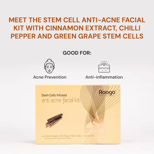 Raaga Professional Stem Cell Anti - Acne Facial Kit, 61g | Cinnamon, Green Grape, Chili Pepper Stem Cells | Fights Acne & Inflammation - Cavinkart