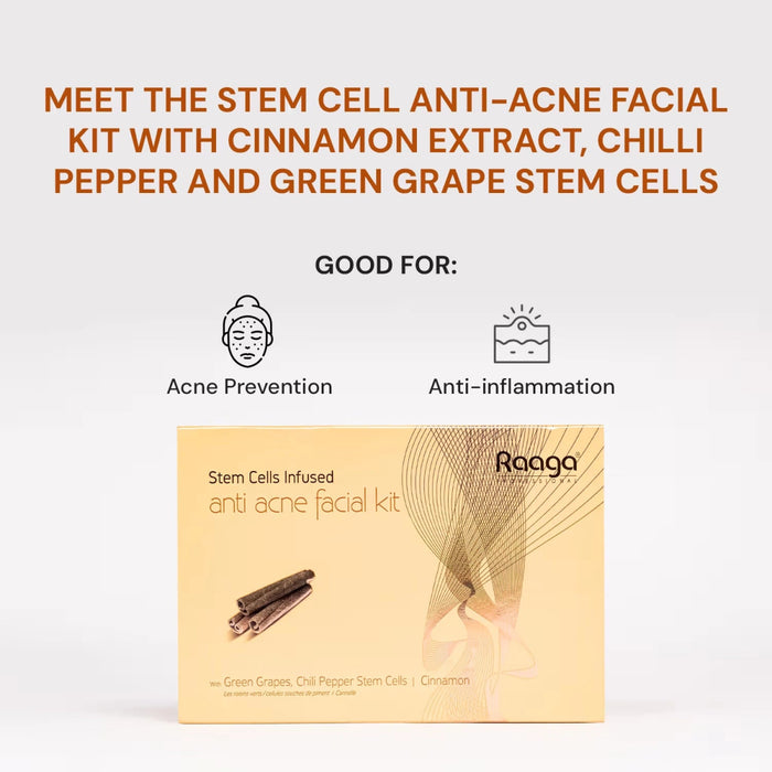 Raaga Professional Stem Cell Anti - Acne Facial Kit, 61g | Cinnamon, Green Grape, Chili Pepper Stem Cells | Fights Acne & Inflammation - Cavinkart