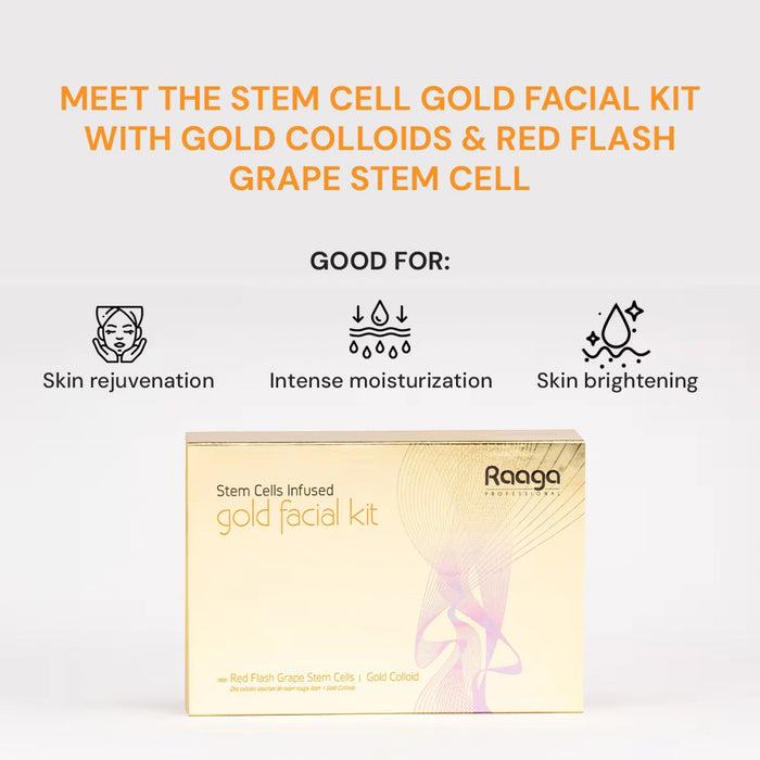 Raaga Professional Stem Cell Gold Facial Kit, 61g | Gold Colloid & Red Flesh Grape Stem Cells | Brightening & Anti - Pigmentation - Cavinkart