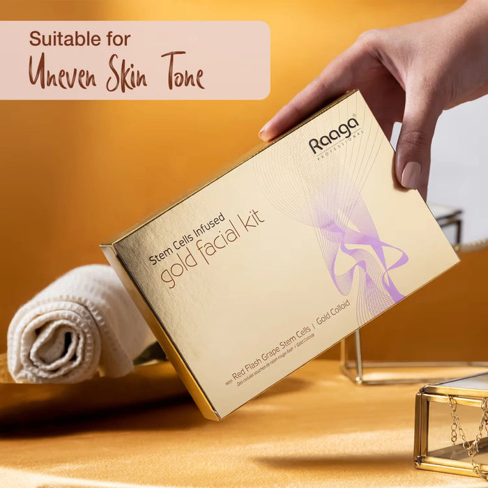 Raaga Professional Stem Cell Gold Facial Kit, 61g | Gold Colloid & Red Flesh Grape Stem Cells | Brightening & Anti - Pigmentation - Cavinkart