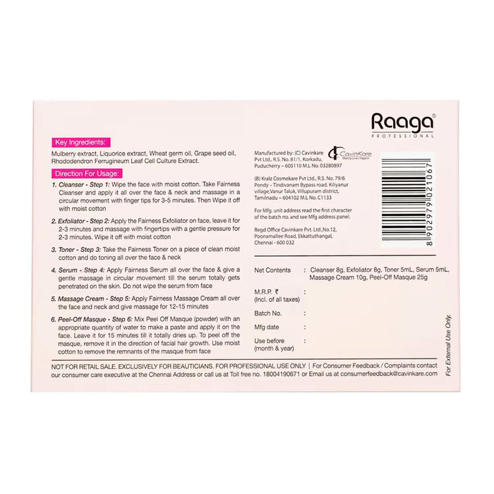 Raaga Professional Stemcell Fairness Facial Kit, Infused with Alp Rose Stem Cells & Mulberry, 61g | Skin Lightening & Regeneration - Cavinkart