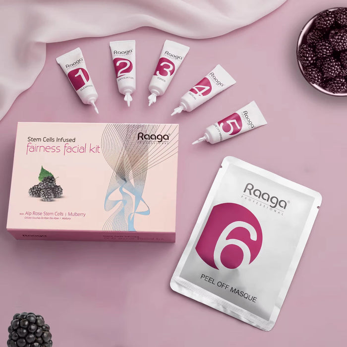 Raaga Professional Stemcell Fairness Facial Kit, Infused with Alp Rose Stem Cells & Mulberry, 61g | Skin Lightening & Regeneration - Cavinkart