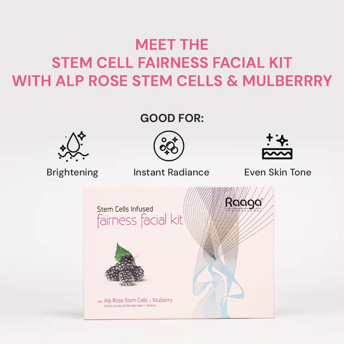 Raaga Professional Stemcell Fairness Facial Kit, Infused with Alp Rose Stem Cells & Mulberry, 61g | Skin Lightening & Regeneration - Cavinkart
