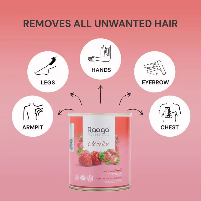 Raaga Professional Strawberry Liposoluble Wax for Body, 800ml | Nourishing & Colophony - Free Formula - Cavinkart