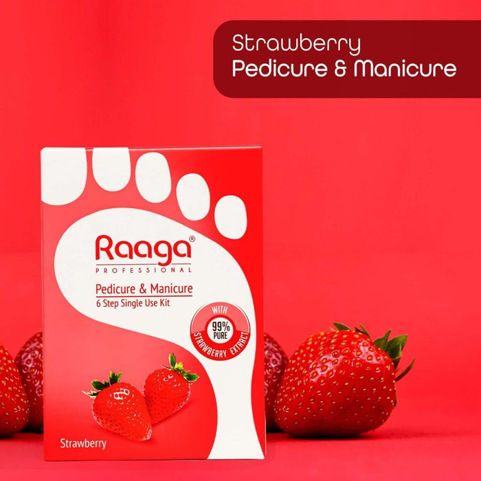 Raaga Professional Strawberry Pedicure and Manicure Kit for Soft & Relaxed Hands and Feet | 99% Pure Strawberry Extract | 6 Sachets | 63 gm - Cavinkart