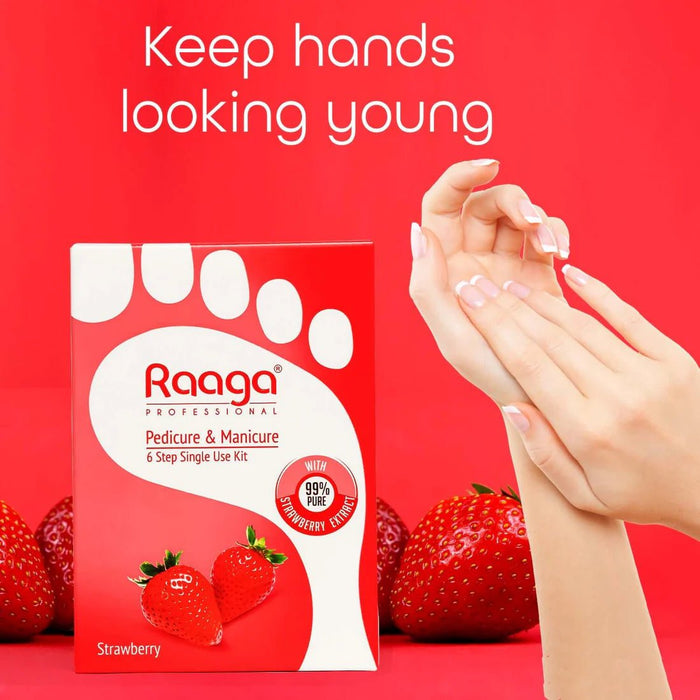 Raaga Professional Strawberry Pedicure and Manicure Kit for Soft & Relaxed Hands and Feet | 99% Pure Strawberry Extract | 6 Sachets | 63 gm - Cavinkart