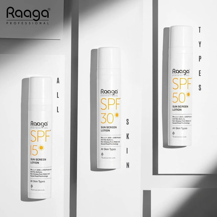Raaga Professional Sunscreen Lotion SPF 30, 55ml | PA++++ | UVA & UVB Protection | Non - Greasy, Sweat Proof & Waterproof Formula - Cavinkart