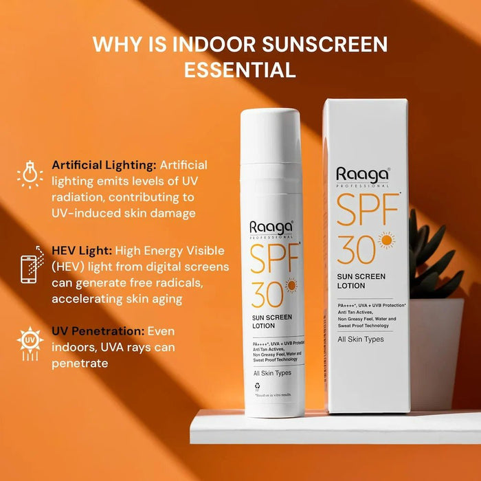 Raaga Professional Sunscreen Lotion SPF 30, 55ml | PA++++ | UVA & UVB Protection | Non - Greasy, Sweat Proof & Waterproof Formula - Cavinkart