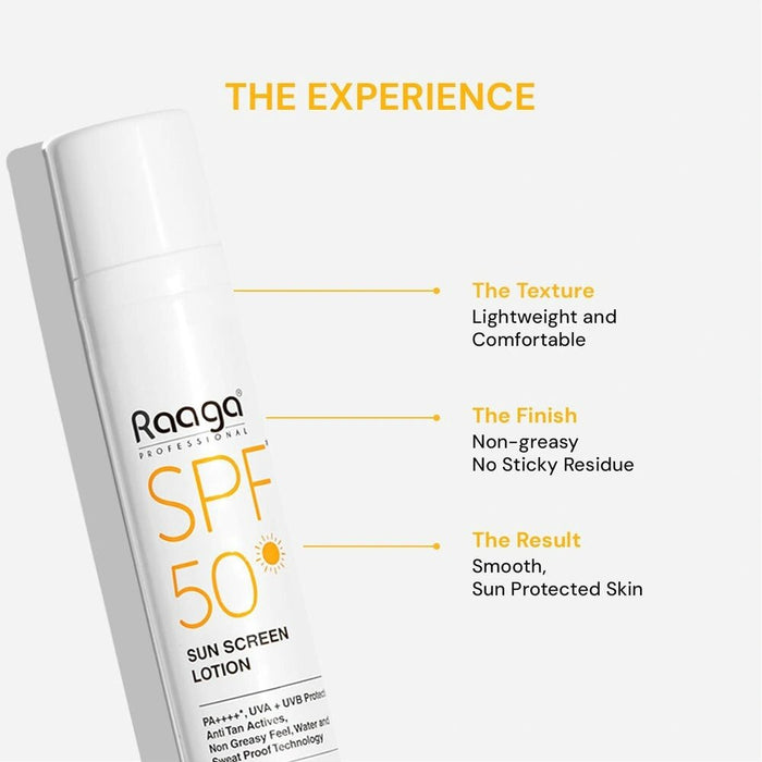 Raaga Professional Sunscreen Lotion SPF 50, 55ml | PA++++ | Broad - Spectrum UVA & UVB Protection | Non - Greasy, Sweatproof & Waterproof - Cavinkart