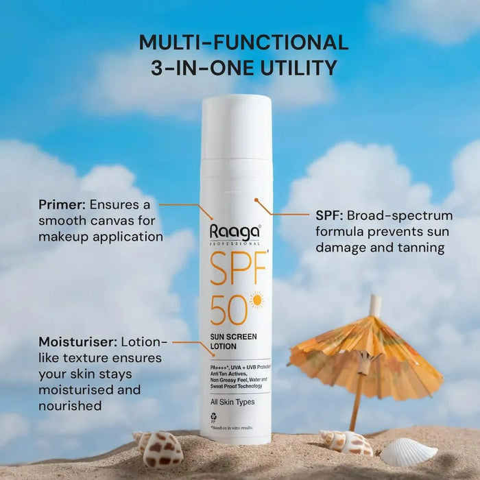Raaga Professional Sunscreen Lotion SPF 50, 55ml | PA++++ | Broad - Spectrum UVA & UVB Protection | Non - Greasy, Sweatproof & Waterproof - Cavinkart