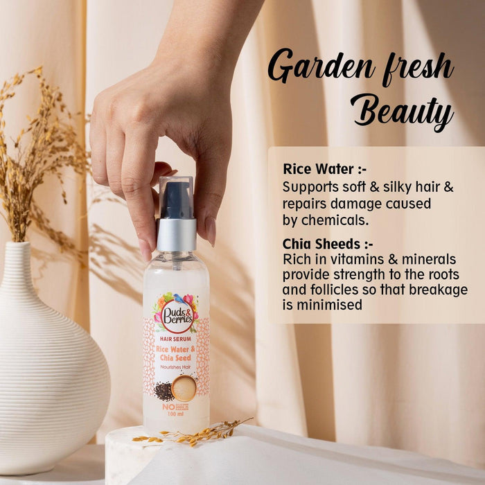 Rice Water & Chia Seed Hair Serum for Nourishment | NO Silicone, NO Paraben - 100 ml - Buds&Berries