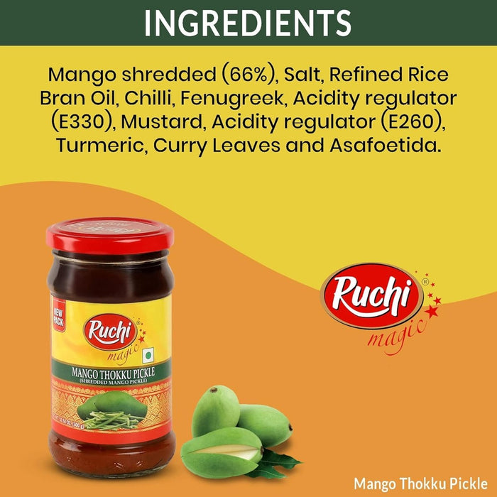 Ruchi Magic Mango Thokku Pickle, 300g | Made with Grated Mangoes, Hot & Sour Taste, Perfect with Dosa, Idly, Rotis | Authentic Indian Flavors (Pack of 3) - Cavinkart