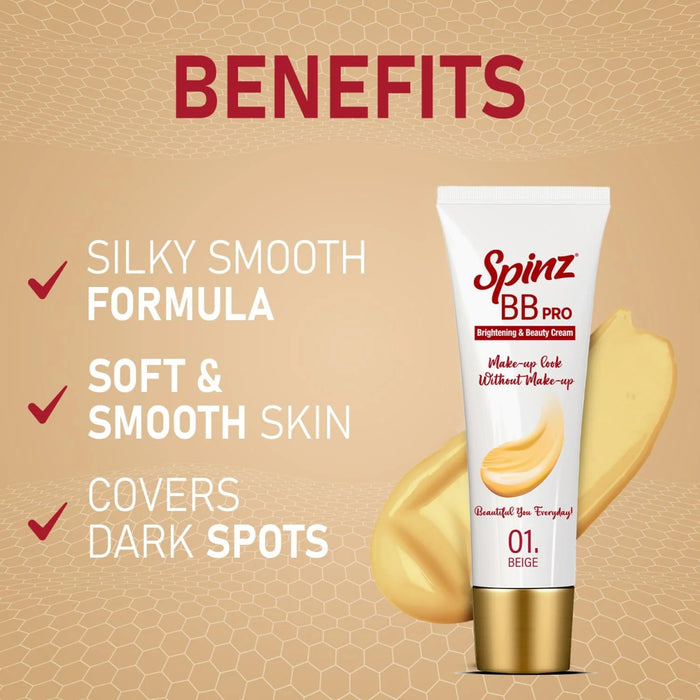 Spinz BB Pro Brightening & Beauty Face Cream (Beige 01), 29g - Cavinkart