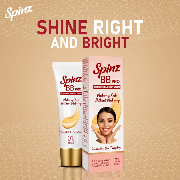 Spinz BB Pro Brightening & Beauty Face Cream (Beige 01), 29g - Cavinkart