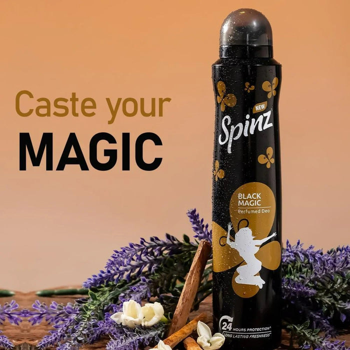 Spinz Black Magic Perfumed Deo for Women, with International Fragrances for Long Lasting Freshness and 24 Hours Protection, 200ml - Cavinkart