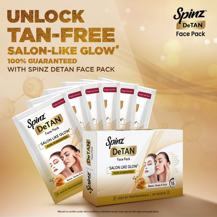 Spinz DeTan Face Pack | Tan Removal Cream with Besan, Honey & Kojic Acid | 72g | Pack of 6 (12g*6 pcs) - Cavinkart