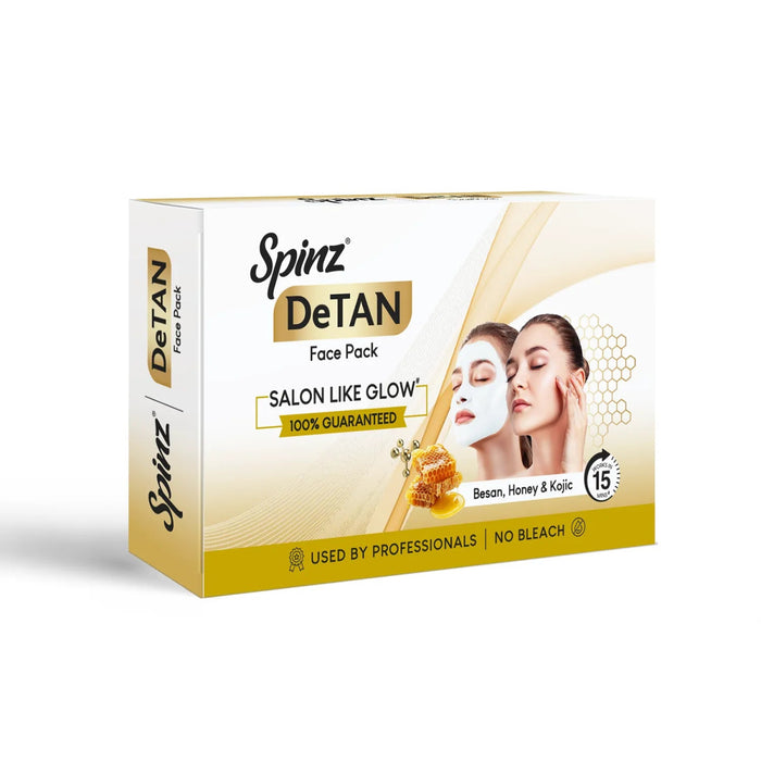 Spinz DeTan Face Pack | Tan Removal Cream with Besan, Honey & Kojic Acid | 72g | Pack of 6 (12g*6 pcs) - Cavinkart