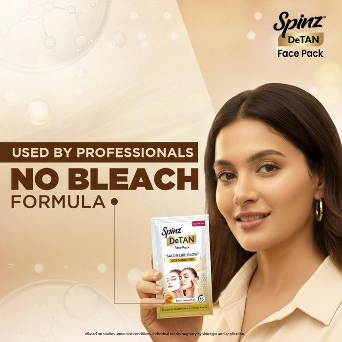 Spinz DeTan Face Pack | Tan Removal Cream with Besan, Honey & Kojic Acid | 72g | Pack of 6 (12g*6 pcs) - Cavinkart