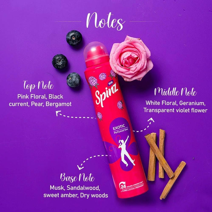 Spinz Exotic Perfumed Deo for Women, with Bulgarian Rose Fragrance for Long Lasting Freshness and 24 Hours Protection, 200ml | A long - lasting perfume deo for women | 24 - Hour Sweat and Body Odour Protection - Cavinkart