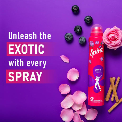 Spinz Exotic Perfumed Deo for Women, with Bulgarian Rose Fragrance for Long Lasting Freshness and 24 Hours Protection, 200ml | A long - lasting perfume deo for women | 24 - Hour Sweat and Body Odour Protection (Pack of 2) - Cavinkart