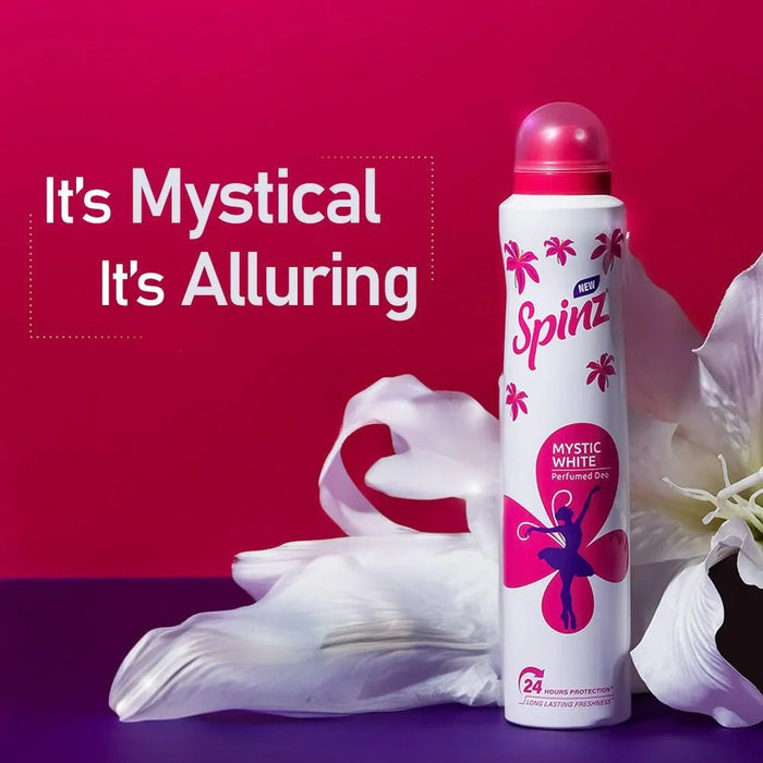 Spinz Mystic White Perfumed Deo for Women, with Fresh Lily Fragrance for Long Lasting Freshness and 24 Hours Protection, 200ml - Cavinkart