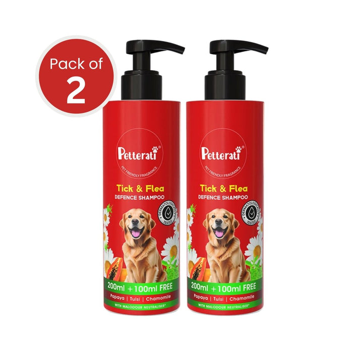 Tick & Flea Defence Dog Shampoo | Anti - Tick & Flea Care | Malodour Control | pH Balanced | 200ml + 100ml Free (Pack of 2) - Cavinkart