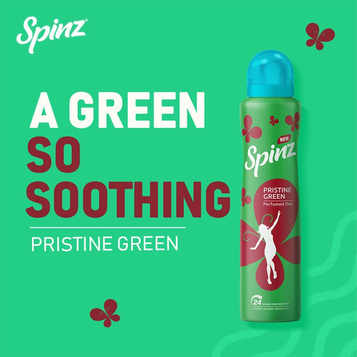 Spinz Pristine Green Perfumed Deo for Women, with International Fragrances for Long Lasting Freshness and 24 Hours Protection, 200ml
