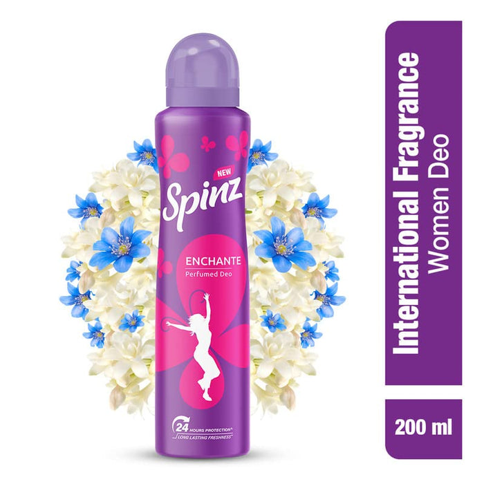 Spinz Enchante Perfumed Deo for Women, with International Fragrances for Long Lasting Freshness and 24 Hours Protection, 200ml