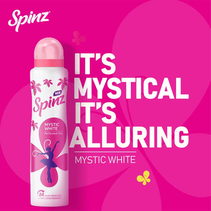 Spinz Mystic White Perfumed Deo for Women, with Fresh Lily Fragrance for Long Lasting Freshness and 24 Hours Protection, 200ml